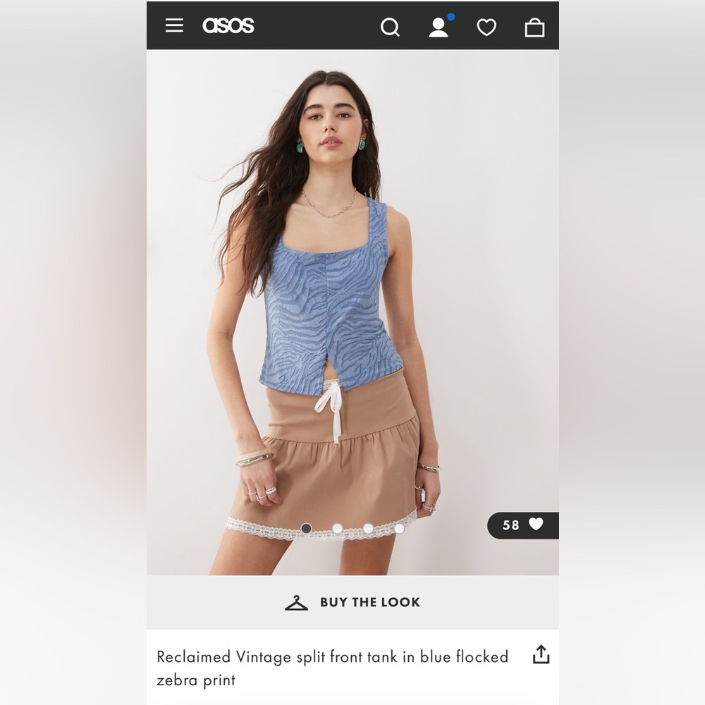 ASOS Reclaimed Vintage Blue Zebra Print Top